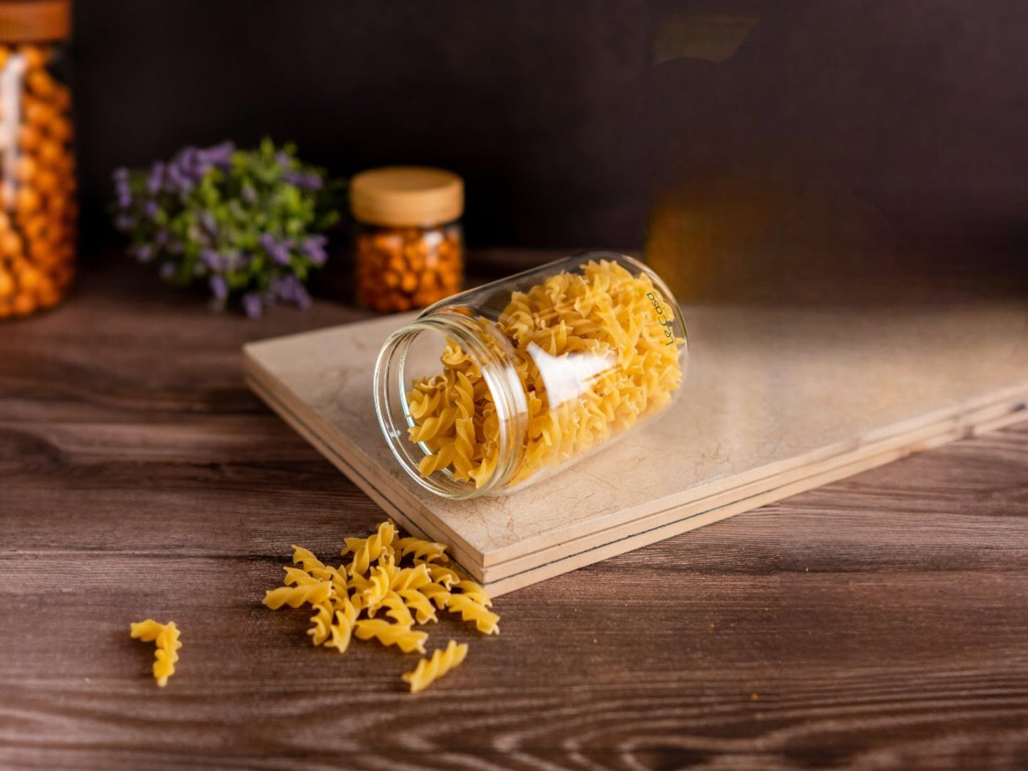 LeCasa - 3044 Airtight Borosilicate Round Glass Jar With Bamboo Lid 900ML | 100% Borosilicate Glass With ISO Certification | Ideal Use For - Storage, Serving, Snacks Storage, Grocery Storage |