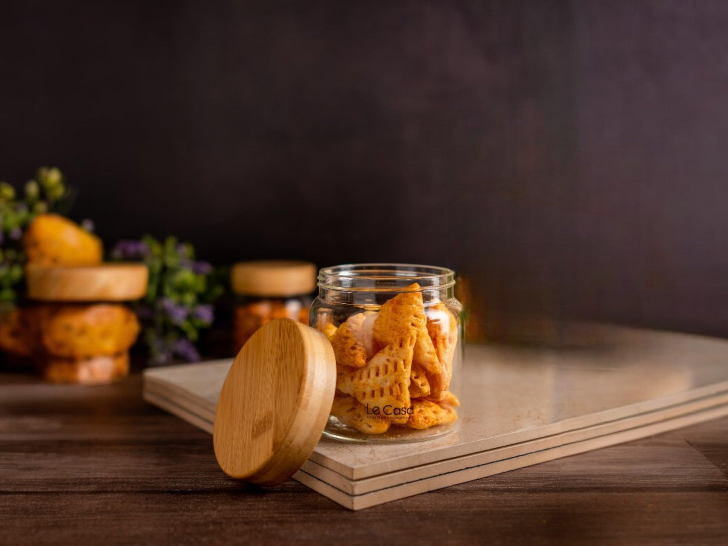 LeCasa - 3043 Airtight Borosilicate Round Glass Jar With Bamboo Lid 600ML | 100% Borosilicate Glass With ISO Certification | Ideal Use For - Storage, Serving, Snacks Storage, Grocery Storage |