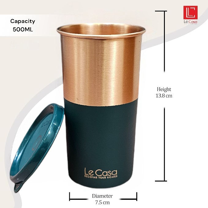 LeCasa - Energy Copper Water Tumbler 500ML | Color - C.Green | 100% Pure Copper With ISO Certification |