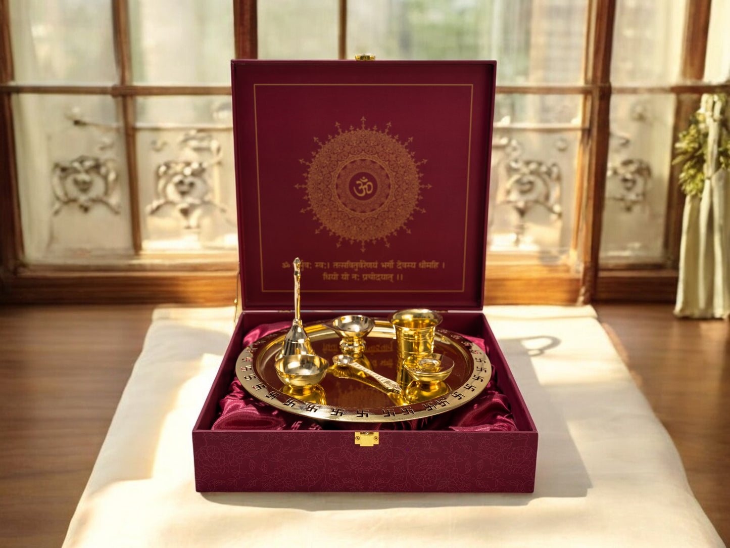 LeCasa - Aradhana Pooja Tahli Set with 7 Compartments | Material - 100% Brass with ISO Certification |