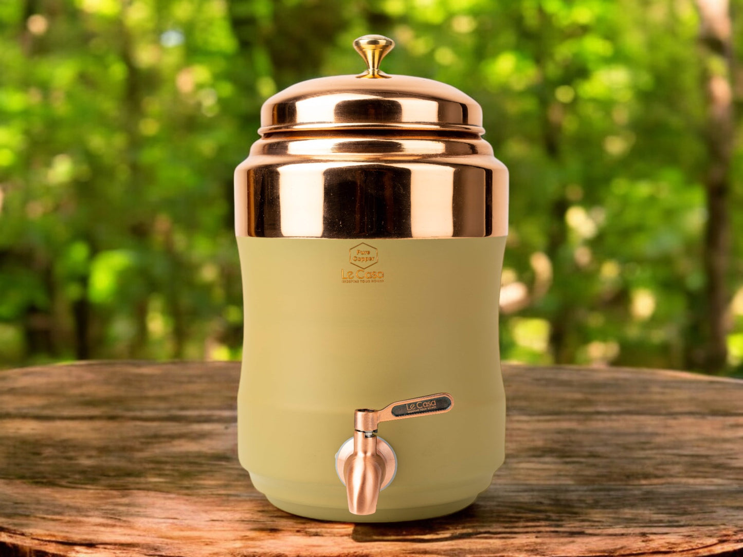 LeCasa - Wagon Copper Water Dispenser with Brass (Pital) Tap - Pear Green | Capacity - 5 Litre / 5000ML | 100% Pure Copper with ISO Certification |