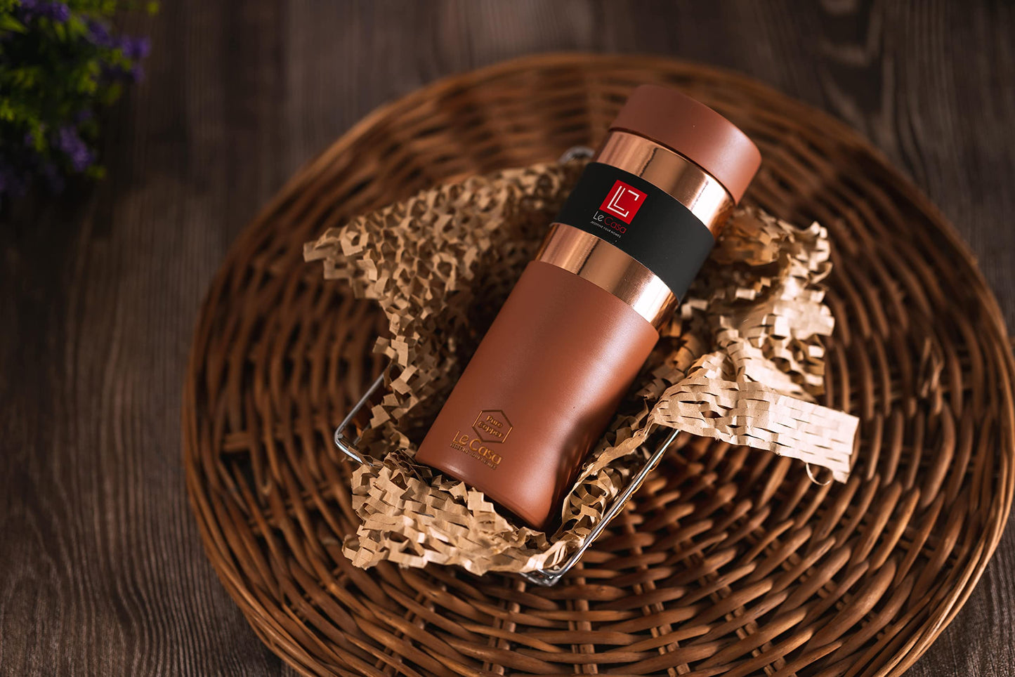 LeCasa - Greek Copper Water Bottle 500ML | Color - Terracotta | 100% Pure Copper With ISO Certification |