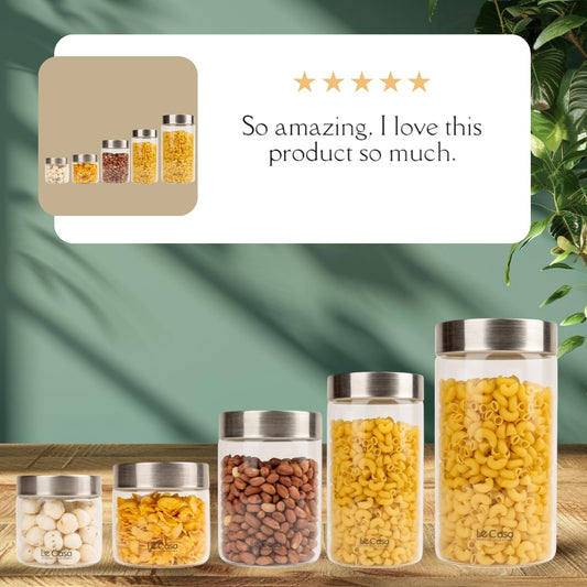 LeCasa - AirTight Borosilicate Round Glass Jar With Screw Steel Lid 4700ML | 100% Borosilicate Glass With ISO Certification | Ideal Use For - Storage, Serving, Snacks, Grocery Storage |