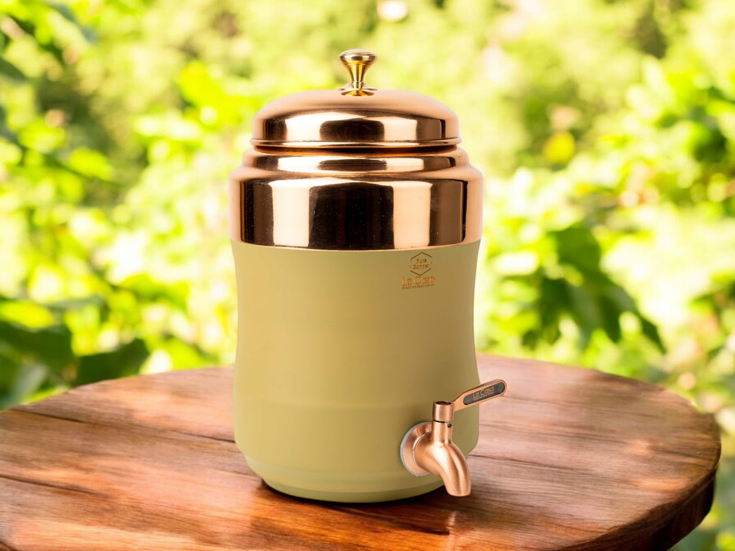 LeCasa - Wagon Copper Water Dispenser with Brass (Pital) Tap - Pear Green | Capacity - 5 Litre / 5000ML | 100% Pure Copper with ISO Certification |