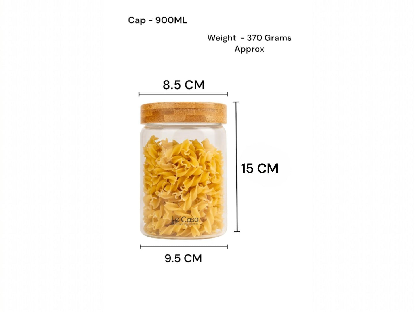 LeCasa - 3044 Airtight Borosilicate Round Glass Jar With Bamboo Lid 900ML | 100% Borosilicate Glass With ISO Certification | Ideal Use For - Storage, Serving, Snacks Storage, Grocery Storage |