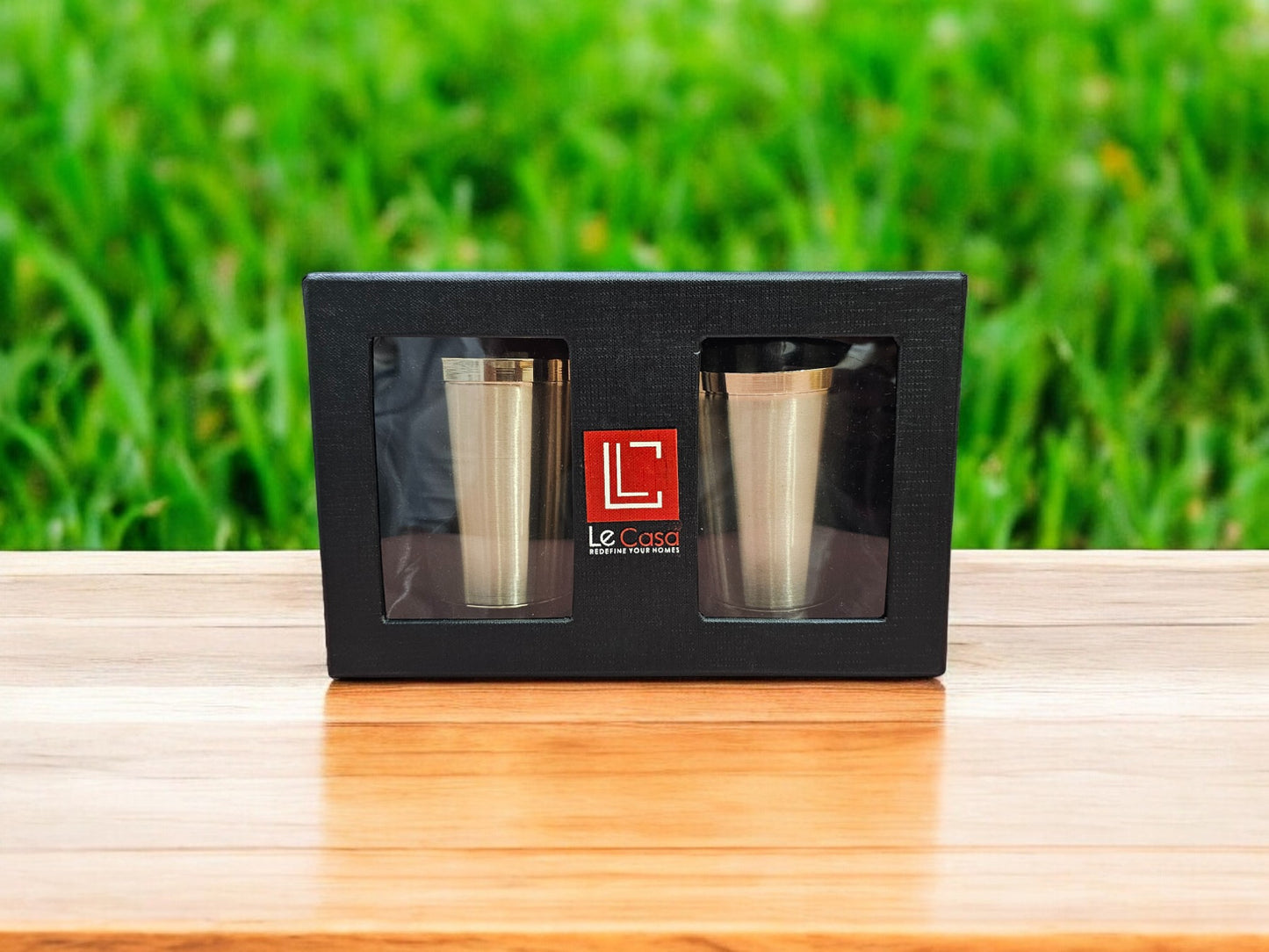 LeCasa - Kansa Glass with Gift Box Packaging | Design - Straight Set of 2 | Capacity - 300ML Each | 100% Pure Kansa Material with ISO Certification |
