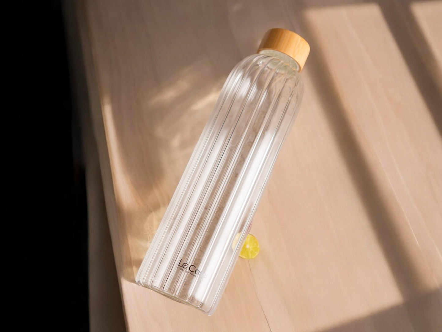 LeCasa - Madie Borosilicate Water Bottle With Bamboo Screw Lid 1000ML | 100% Borosilicate Glass With ISO Certification |