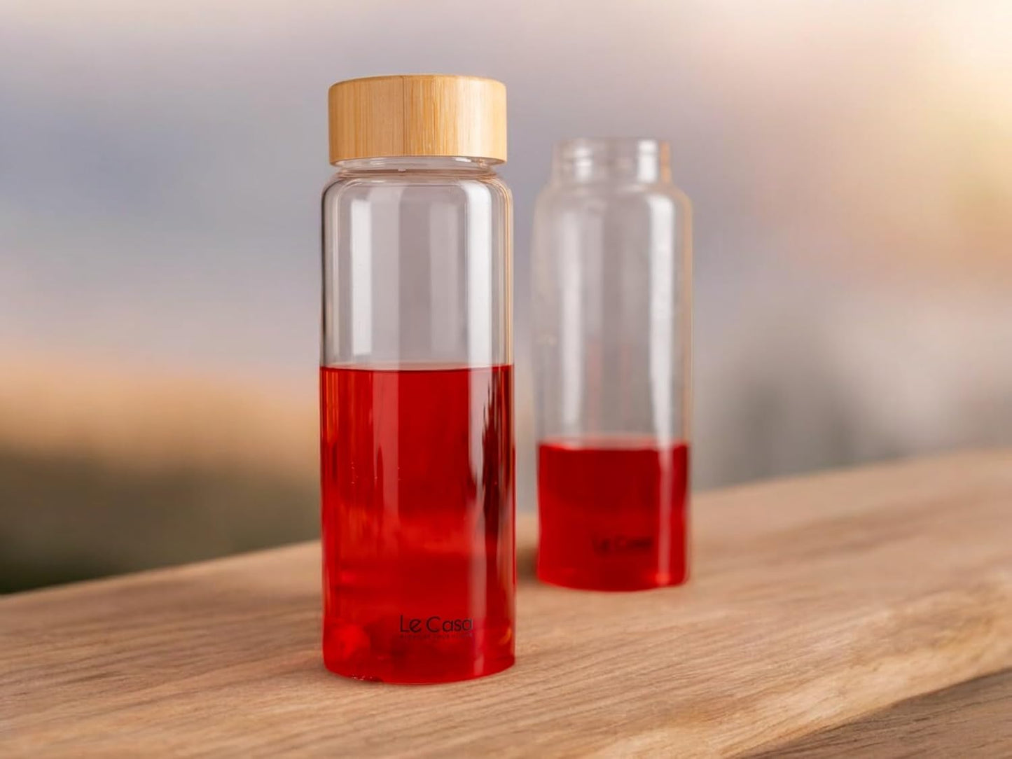 LeCasa - Borosilicate Glass Bottle With Bamboo Screw Lid - 3037 | Capacity - 750ML | 100% Pure Borosolicate Glass With ISO Certification | BPA Free, Leak Proof, Rust Free & Eco Friendly |