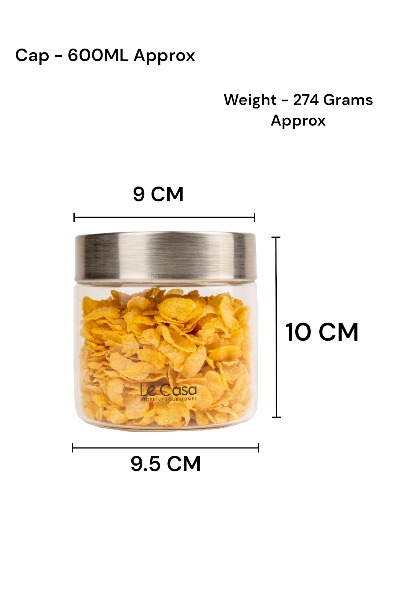 LeCasa - AirTight Borosilicate Round Glass Jar With Screw Steel Lid 4700ML | 100% Borosilicate Glass With ISO Certification | Ideal Use For - Storage, Serving, Snacks, Grocery Storage |