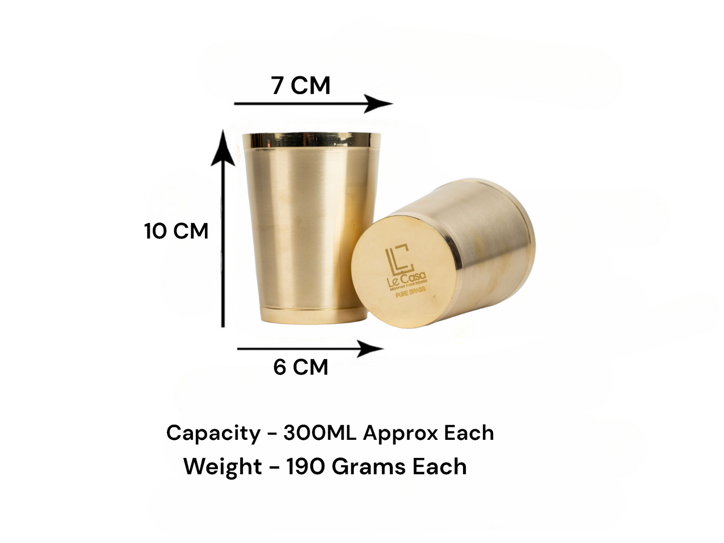 LeCasa - Kansa Glass with Gift Box Packaging | Design - Straight Set of 2 | Capacity - 300ML Each | 100% Pure Kansa Material with ISO Certification |