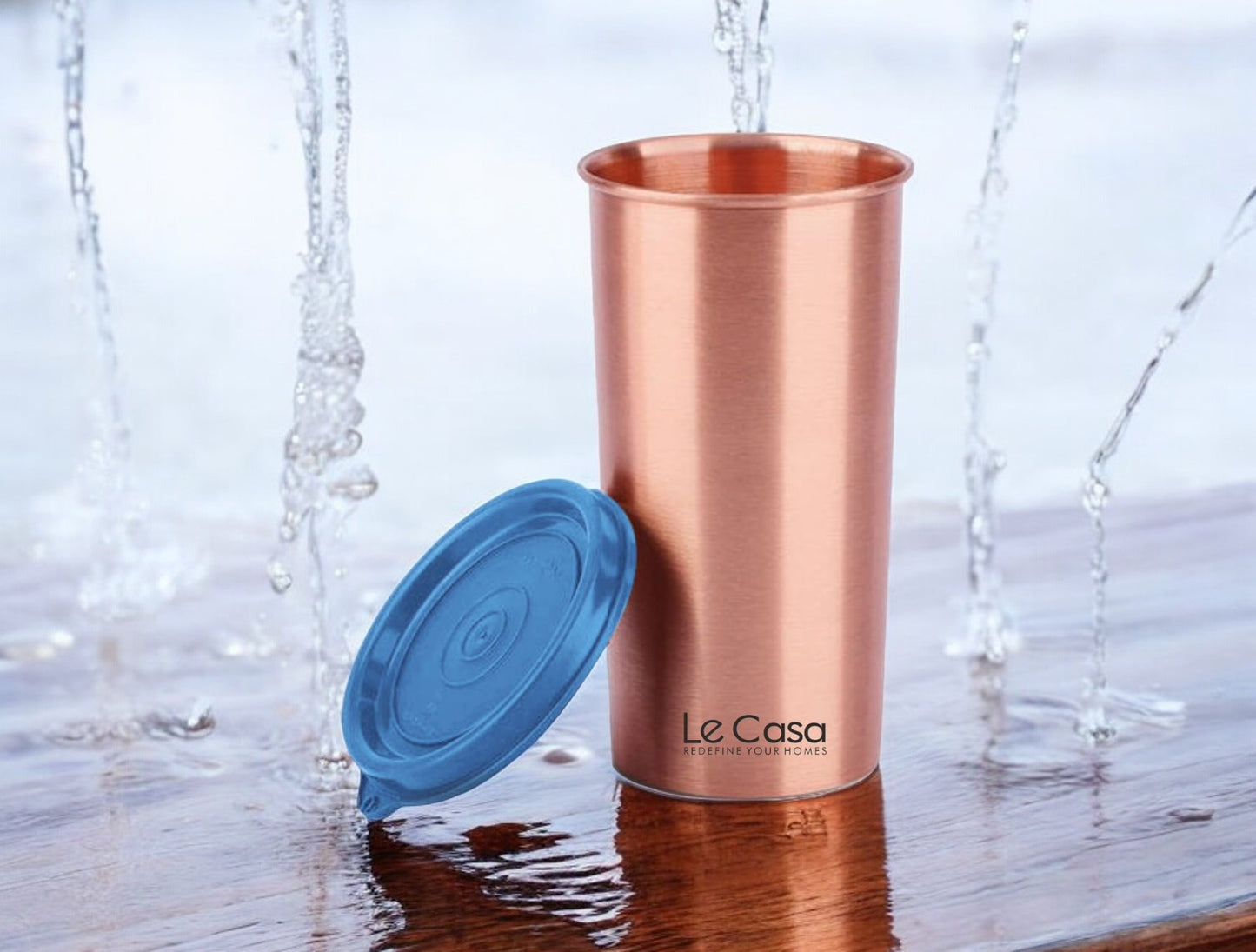 LeCasa - Energy Copper Water Tumbler 500ML Matt With Plastic Lid | 100% Pure Copper With ISO Certification |