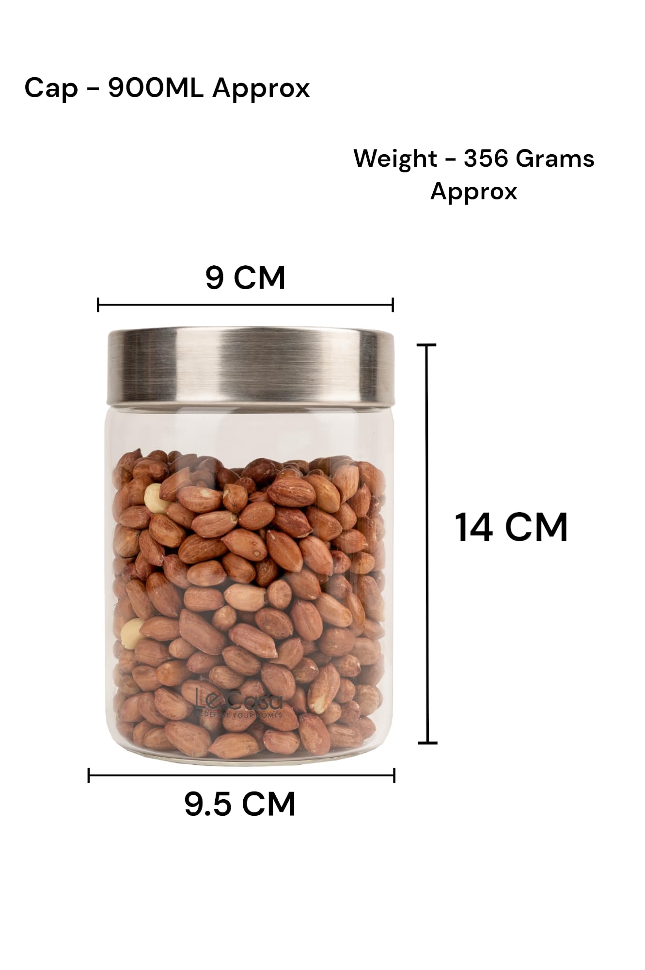LeCasa - AirTight Borosilicate Round Glass Jar With Screw Steel Lid 4700ML | 100% Borosilicate Glass With ISO Certification | Ideal Use For - Storage, Serving, Snacks, Grocery Storage |