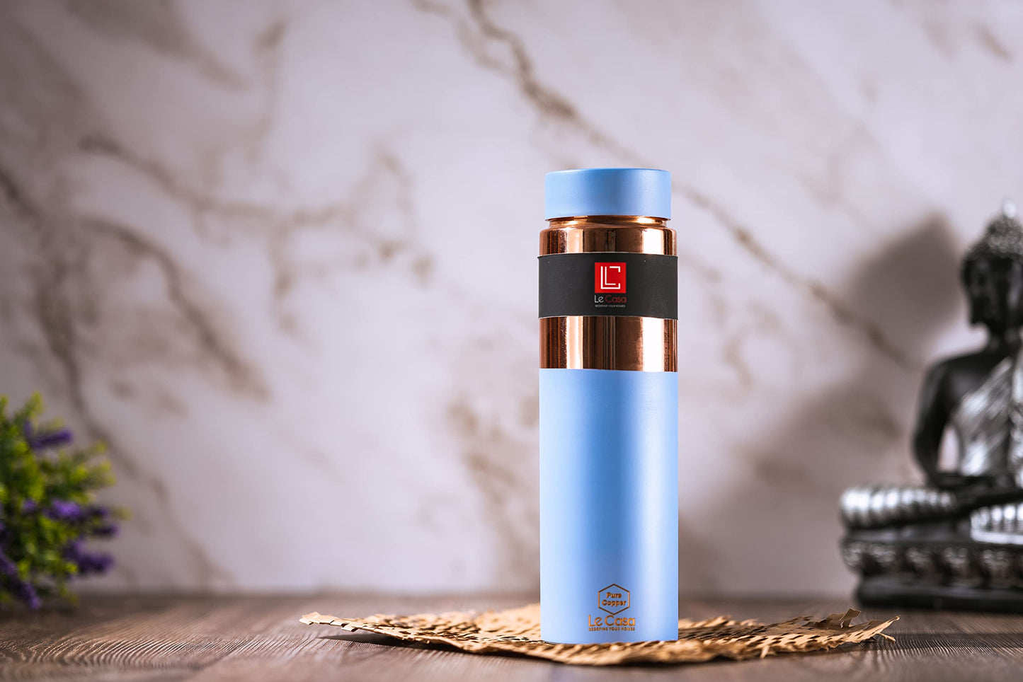 LeCasa - Greek Copper Water Bottle 1000ML | Color - Sky Blue | 100% Pure Copper With ISO Certification |