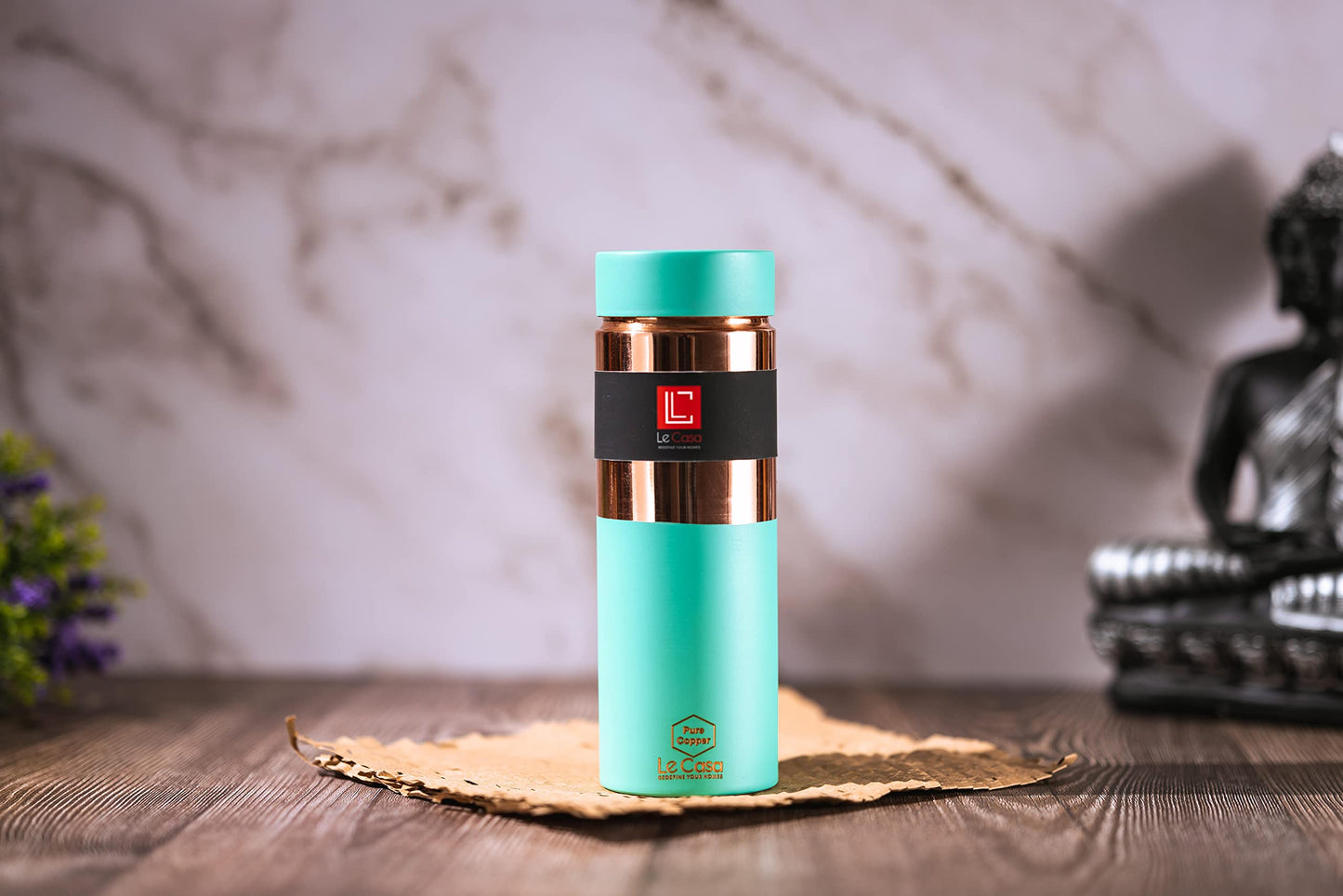 LeCasa - Greek Copper Water Bottle 500ML | Color - C.Green | 100% Pure Copper With ISO Certification |