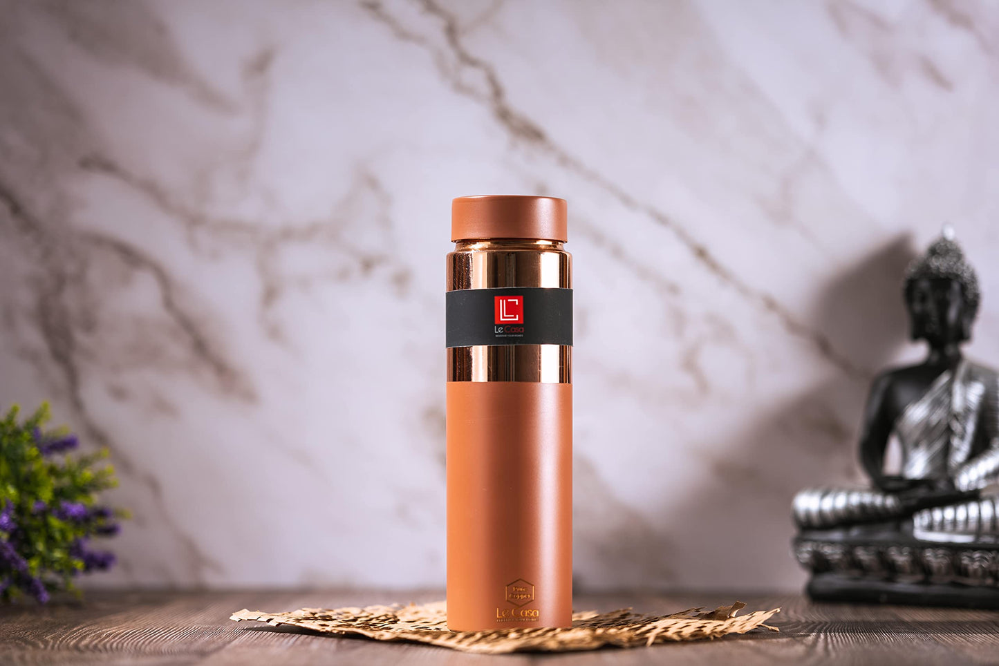 LeCasa - Greek Copper Water Bottle 1000ML | Color - Terracotta | 100% Pure Copper With ISO Certification |