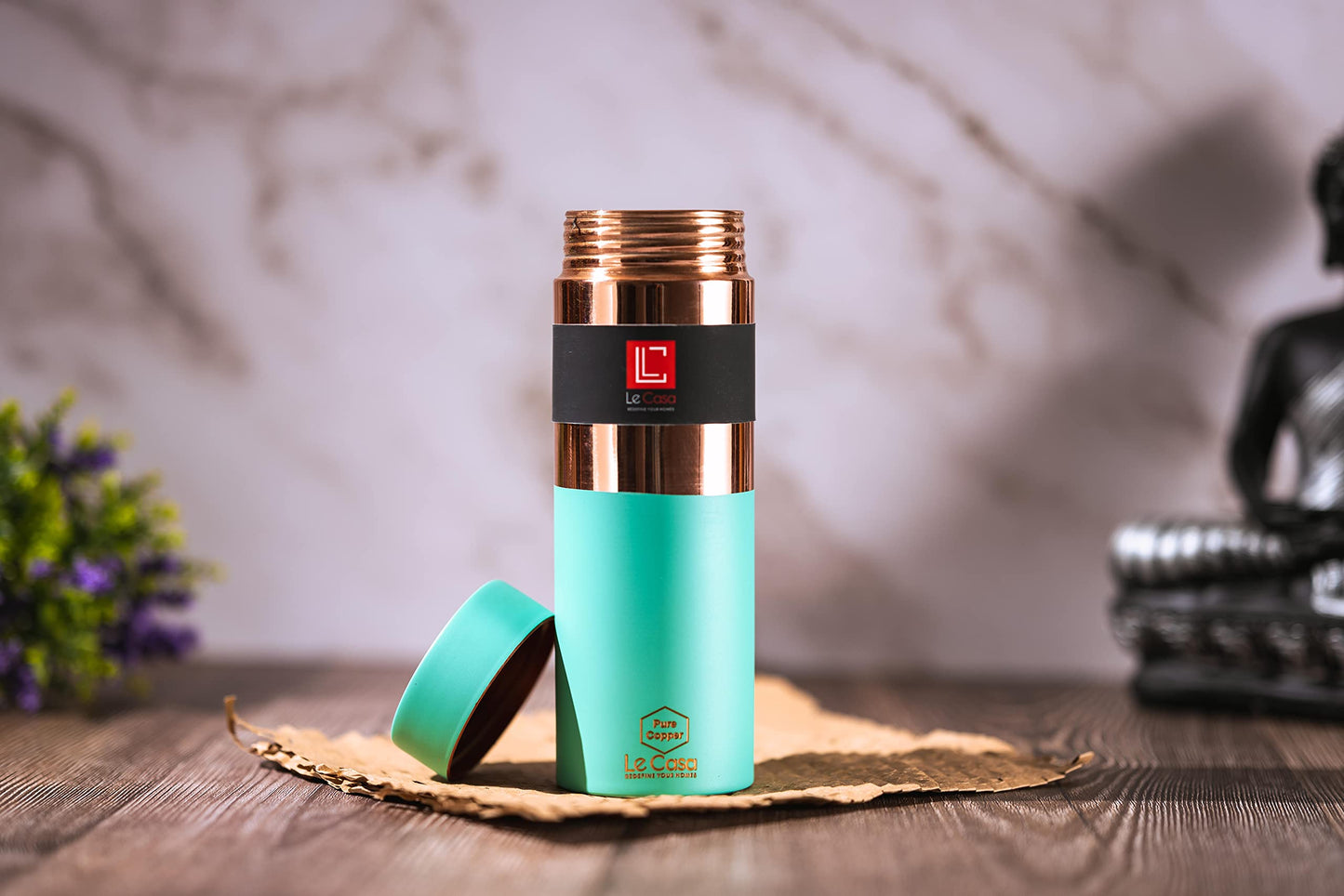 LeCasa - Greek Copper Water Bottle 500ML | Color - C.Green | 100% Pure Copper With ISO Certification |