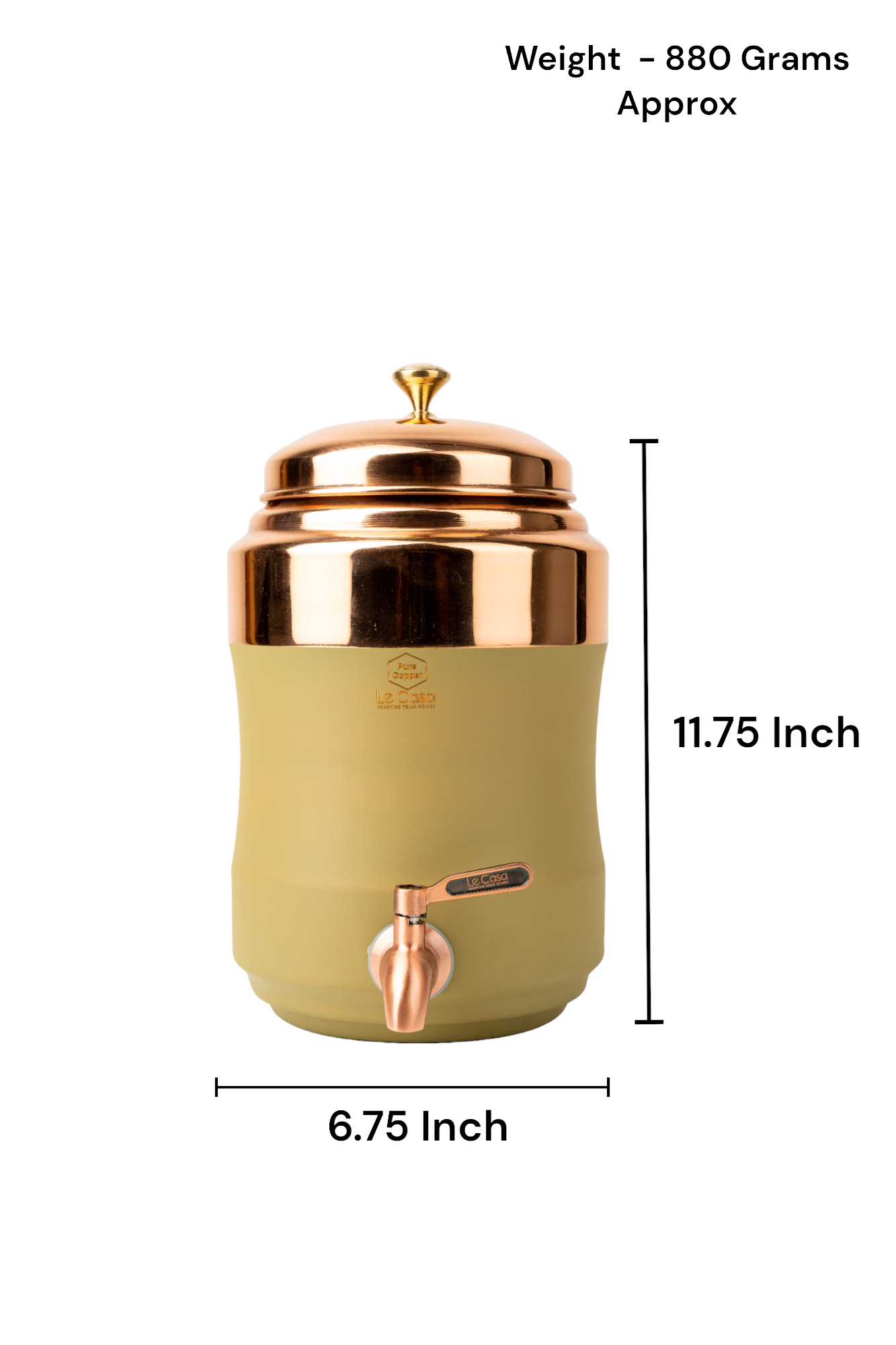 LeCasa - Wagon Copper Water Dispenser with Brass (Pital) Tap - Pear Green | Capacity - 5 Litre / 5000ML | 100% Pure Copper with ISO Certification |