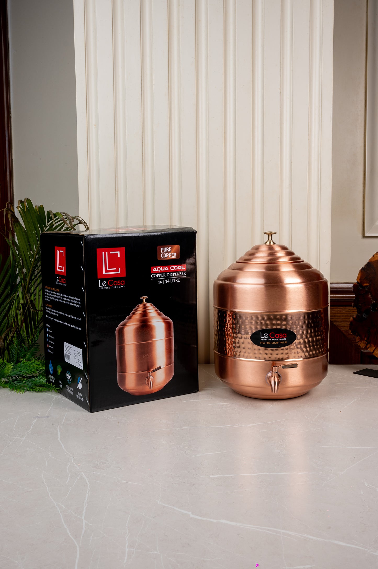 LeCasa - Aqua Cool Copper Water Dispenser with Brass (Pital) Tap | Capacity - 14 Litre / 14000ML | 100% Pure Copper with ISO Certification |