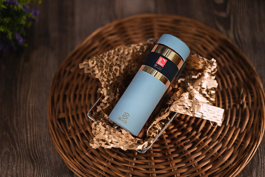 LeCasa - Greek Copper Water Bottle 500ML | Color - Berish Grey | 100% Pure Copper With ISO Certification |