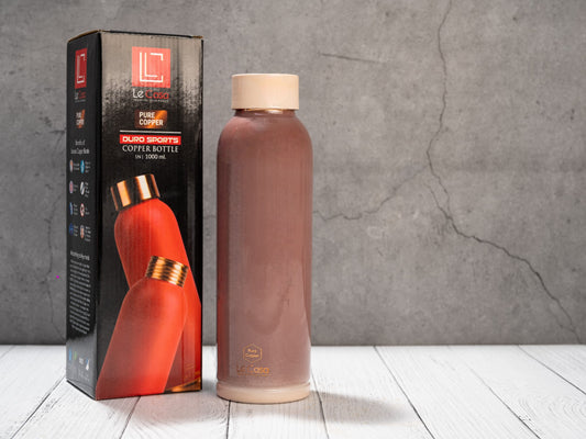 LeCasa - Duro Sports Copper Water Bottle 950ML | Color - Terracotta | 100% Pure Copper with ISO Certification | BPA Free, Leak Proof, Rust Free & Eco Friendly |