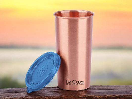 LeCasa - Energy Copper Water Tumbler 500ML Matt With Plastic Lid | 100% Pure Copper With ISO Certification |