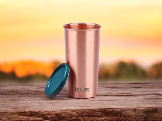 LeCasa - Energy Copper Water Tumbler 500ML Matt With Plastic Lid | 100% Pure Copper With ISO Certification |