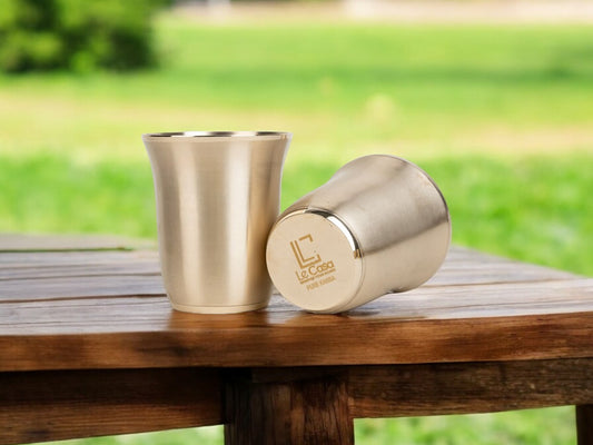 LeCasa - Kansa Glass with Gift Box Packaging | Design - Curvy Set of 2 | Capacity - 280ML Each | 100% Pure Kansa Material with ISO Certification |