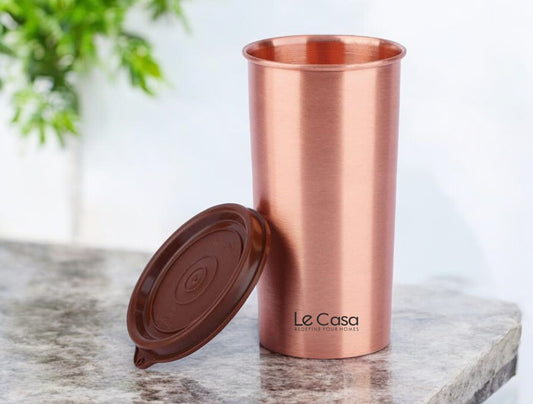 LeCasa - Energy Copper Water Tumbler 500ML Matt With Plastic Lid | 100% Pure Copper With ISO Certification |
