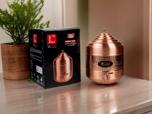 LeCasa - Aqua Cool Copper Water Dispenser with Brass (Pital) Tap | Capacity - 14 Litre / 14000ML | 100% Pure Copper with ISO Certification |