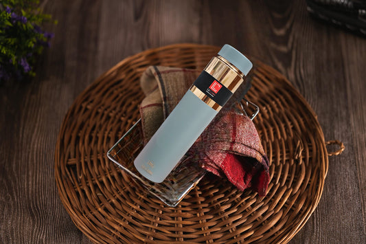 LeCasa - Greek Copper Water Bottle 1000ML | Color - Berrish Grey | 100% Pure Copper With ISO Certification |