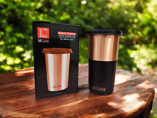 LeCasa - Energy Copper Water Tumbler 500ML | Color - Black | 100% Pure Copper With ISO Certification |