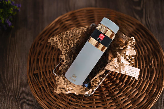 LeCasa - Greek Copper Water Bottle 750ML | Color - Berrish Grey | 100% Pure Copper With ISO Certification |