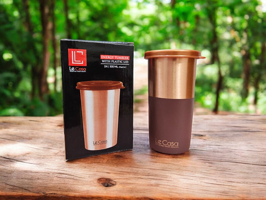 LeCasa - Energy Copper Water Tumbler 500ML | Color - Terracotta | 100% Pure Copper With ISO Certification |