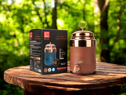 LeCasa - Wagon Copper Water Dispenser with Brass (Pital) Tap - Terracotta | Capacity - 5 Litre / 5000ML | 100% Pure Copper with ISO Certification |