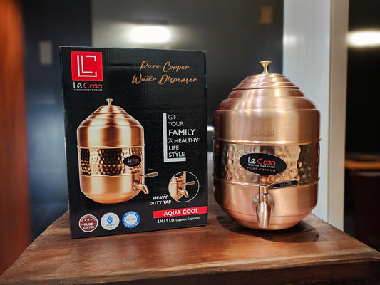 LeCasa - Aqua Cool Copper Water Dispenser with Brass (Pital) Tap | Capacity - 5 Litre / 5000ML | 100% Pure Copper with ISO Certification |