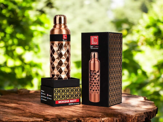LeCasa - Moksha Matt Copper Water Bottle 1000ML | Color - Matt | 100% Pure Copper With ISO Certification |
