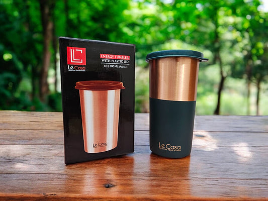 LeCasa - Energy Copper Water Tumbler 500ML | Color - C.Green | 100% Pure Copper With ISO Certification |