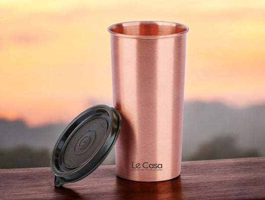 LeCasa - Energy Copper Water Tumbler 500ML Matt With Plastic Lid | 100% Pure Copper With ISO Certification |