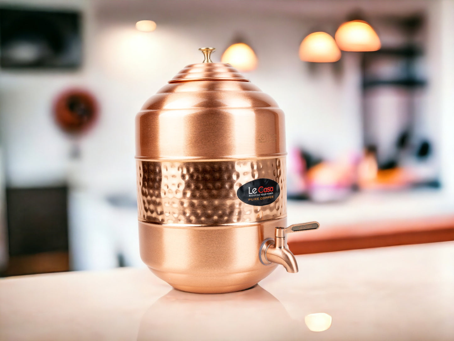 LeCasa - Aqua Cool Copper Water Dispenser with Brass (Pital) Tap | Capacity - 8 Litre / 8000ML | 100% Pure Copper with ISO Certification |