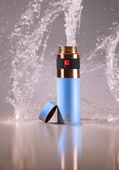 LeCasa - Greek Copper Water Bottle 750ML | Color - Sky Blue | 100% Pure Copper With ISO Certification |