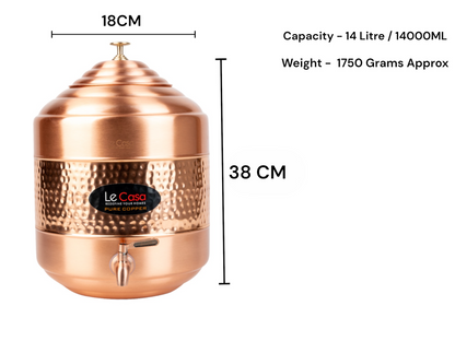 LeCasa - Aqua Cool Copper Water Dispenser with Brass (Pital) Tap | Capacity - 14 Litre / 14000ML | 100% Pure Copper with ISO Certification |