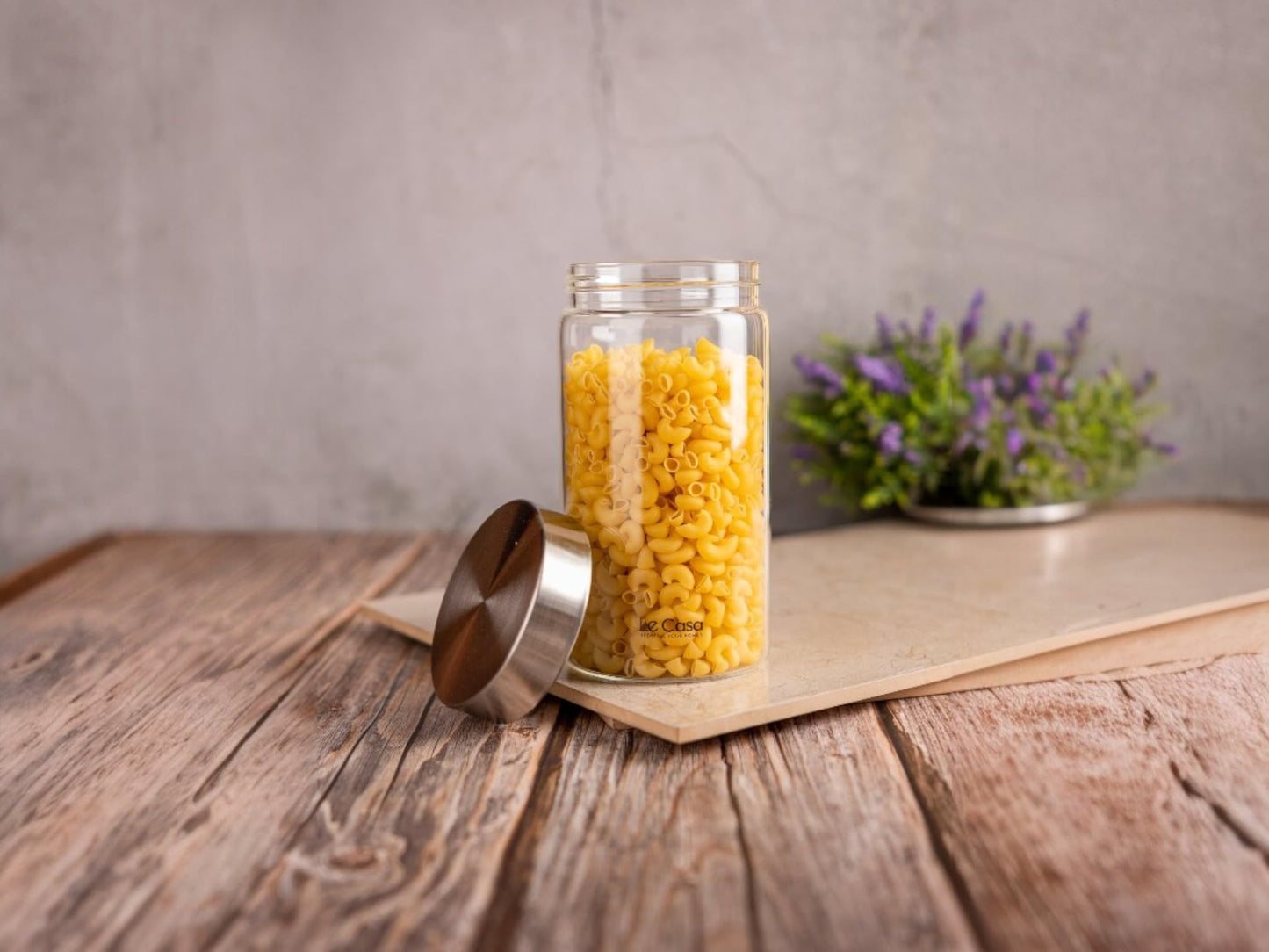 LeCasa - AirTight Borosilicate Round Glass Jar With Screw Steel Lid 1200ML | 100% Borosilicate Glass With ISO Certification | Ideal Use For - Serving, Snacks Storage, Grocery Storage |