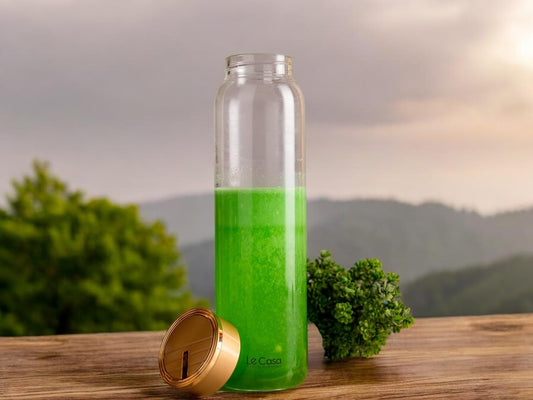 LeCasa - Borosilicate Glass Bottle With Golden Colour Screw Lid - 3035 | Capacity - 1000ML | 100% Pure Borosolicate Glass With ISO Certification |
