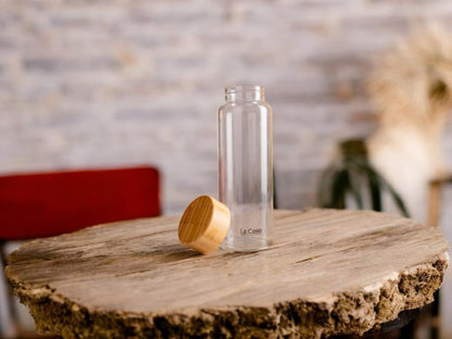 LeCasa - Borosilicate Glass Bottle With Bamboo Screw Lid - 3078 | Capacity - 500ML | 100% Pure Borosolicate Glass With ISO Certification | BPA Free, Leak Proof, Rust Free & Eco Friendly |