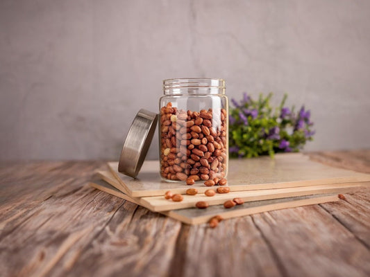 LeCasa - AirTight Borosilicate Round Glass Jar With Screw Steel Lid 900ML | 100% Borosilicate Glass With ISO Certification | Ideal Use For - Storage, Serving, Snacks, Grocery Storage |