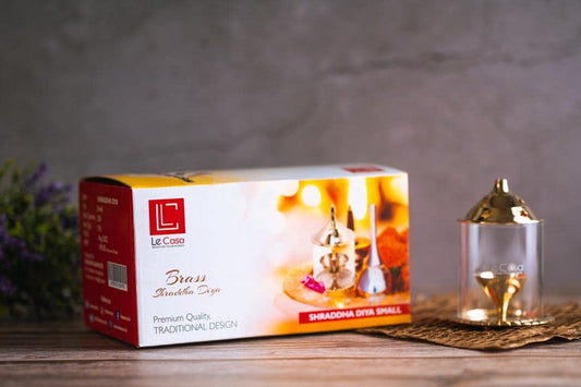 LeCasa - Brass Shraddha Diya With Glass Cover - Small | Made With Traditional Design - Made in India Product | 100% Pure Brass Material With ISO Certification |