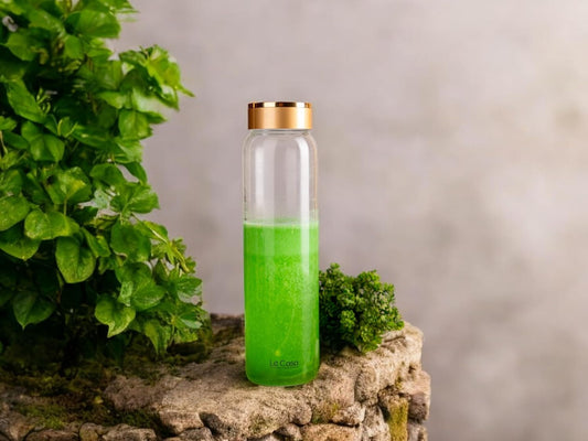 LeCasa - Borosilicate Glass Bottle With Golden Colour Screw Lid - 3036 | Capacity - 750ML | 100% Pure Borosolicate Glass With ISO Certification |