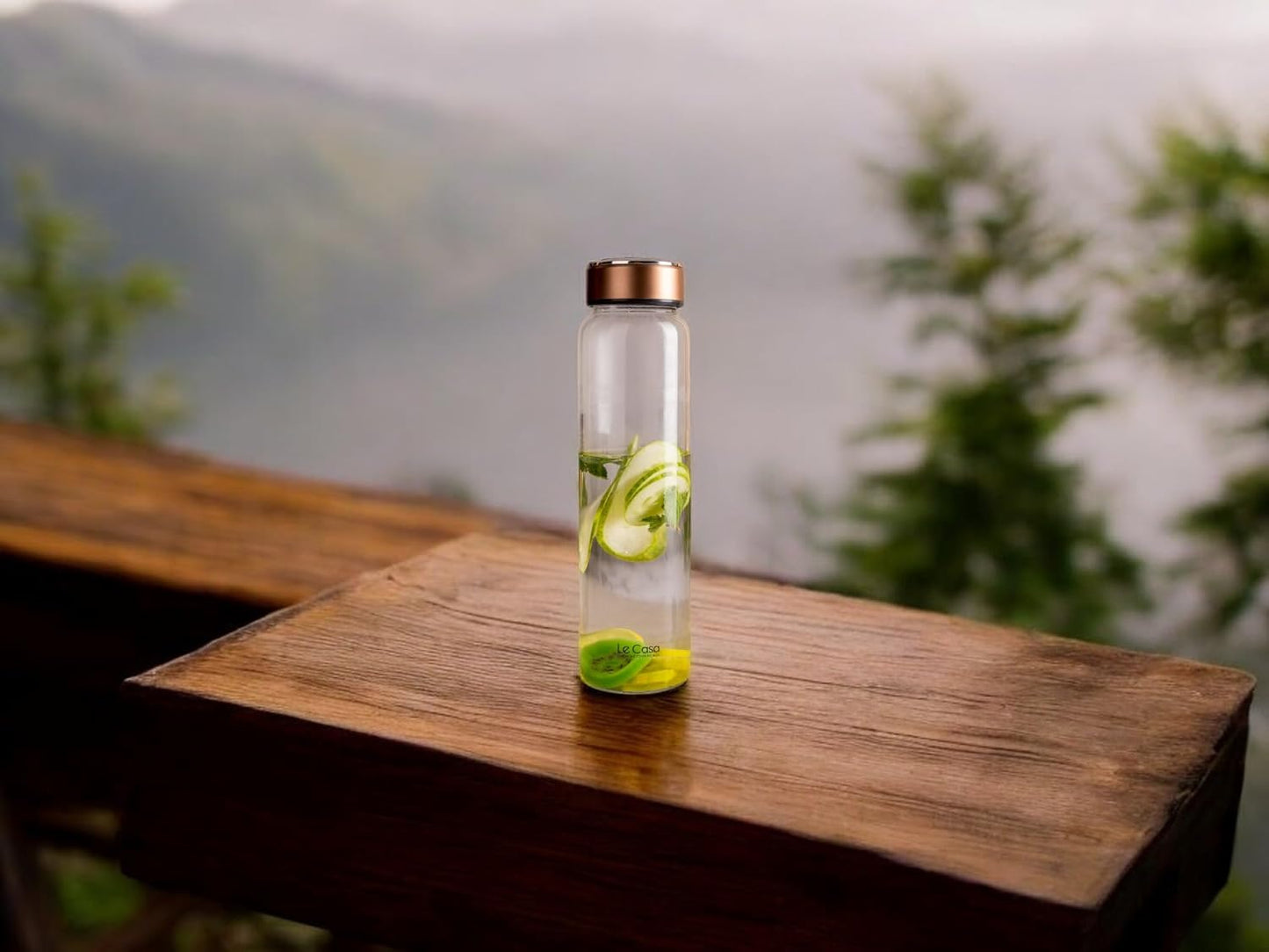 LeCasa - Borosilicate Glass Bottle With Copper Colour Screw Lid - 3080 | Capacity - 500ML | 100% Pure Borosolicate Glass With ISO Certification | BPA Free, Leak Proof, Rust Free & Eco Friendly |