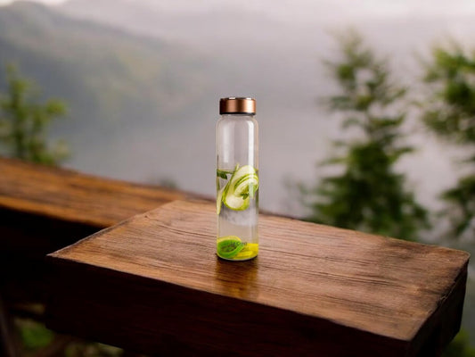 LeCasa - Borosilicate Glass Bottle With Copper Colour Screw Lid - 3080 | Capacity - 500ML | 100% Pure Borosolicate Glass With ISO Certification | BPA Free, Leak Proof, Rust Free & Eco Friendly |