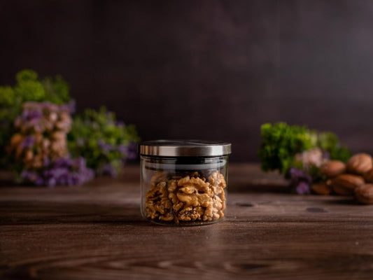 LeCasa - Denver Airtight Borosilicate Round Glass Jar With Steel Push Lid 310ML | 100% Borosilicate Glass With ISO Certification | Ideal Use For - Storage, Serving, Snacks, Grocery Storage |